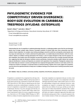 Phylogenetic Evidence for Competitively Driven Divergence: Body-Size Evolution in Caribbean Treefrogs (Hylidae: Osteopilus)