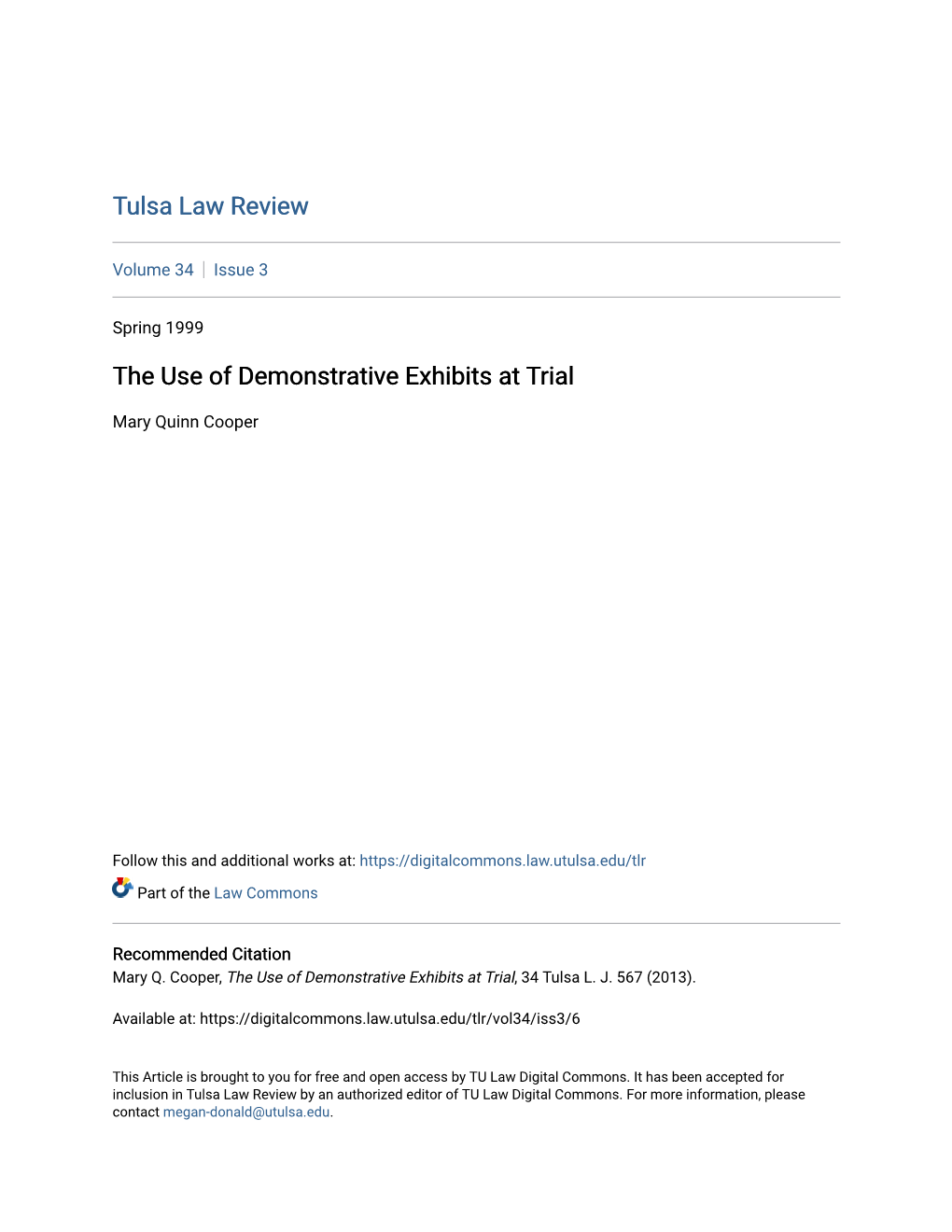 The Use of Demonstrative Exhibits at Trial