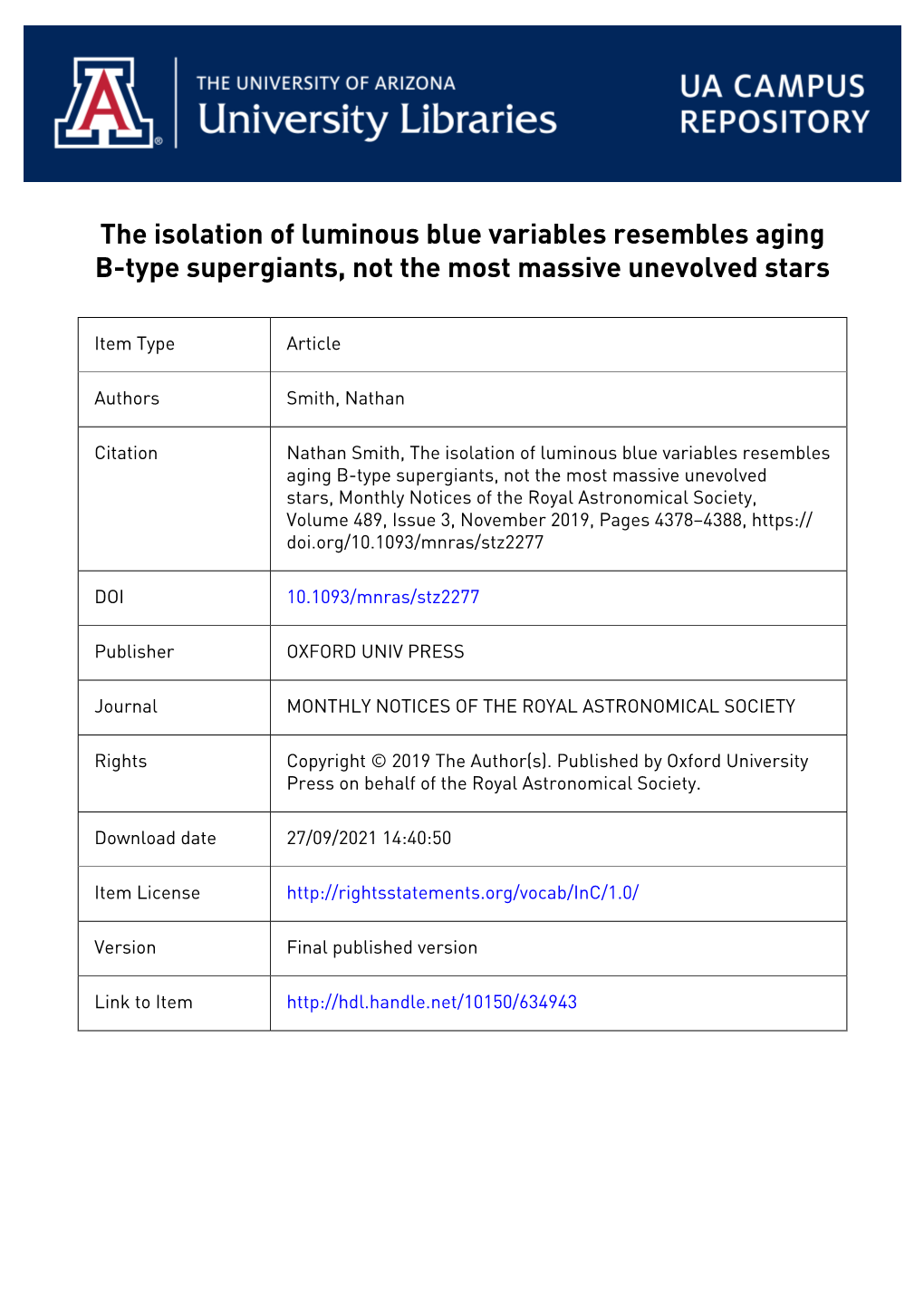 The Isolation Of Luminous Blue Variables Resembles Aging B-Type ...