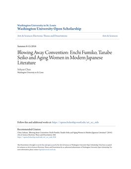 Enchi Fumiko, Tanabe Seiko and Aging Women in Modern Japanese Literature Sohyun Chun Washington University in St