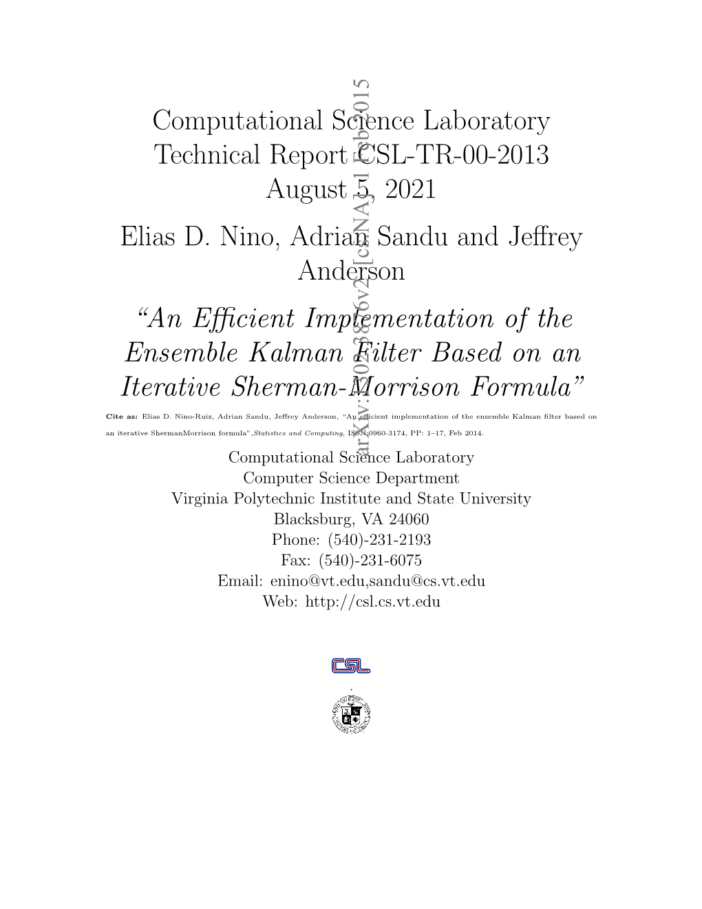 Computational Science Laboratory Technical Report CSL-TR-00-2013 August 5, 2021 Elias D