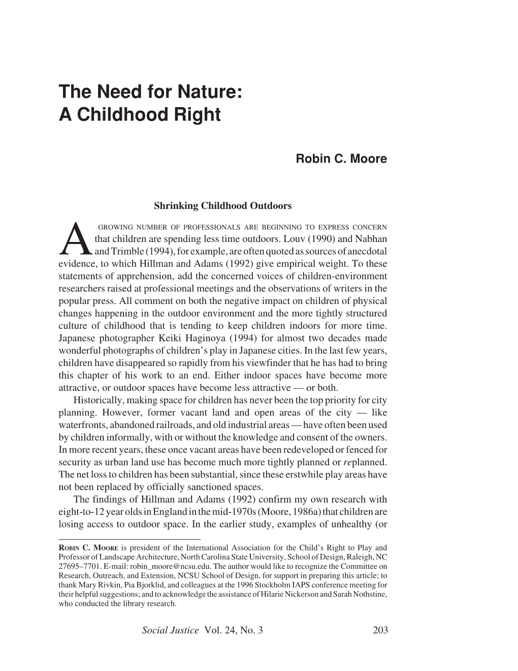 The Need for Nature: a Childhood Right