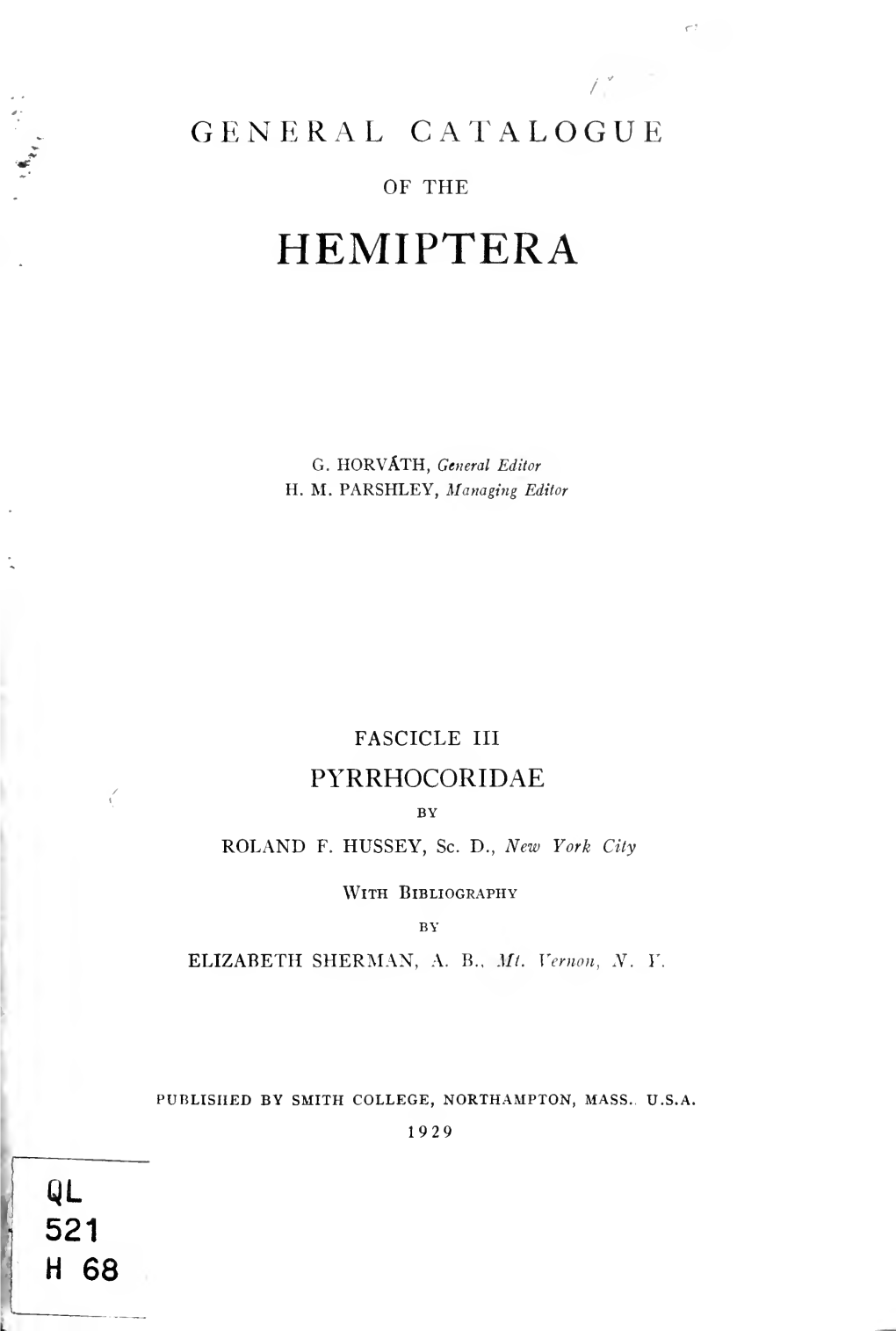 General Catalogue of the Hemiptera Aatetnma Subfamily EURYOPHTHALMINAE Van Duzee