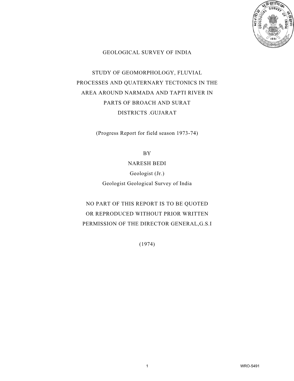 Geological Survey of India Study of Geomorphology