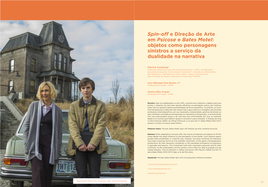 Spin-Off E Direção De Arte Em Psicose E Bates Motel: Objetos Como Personagens Sinistros a Serviço Da Dualidade Na Narrativa