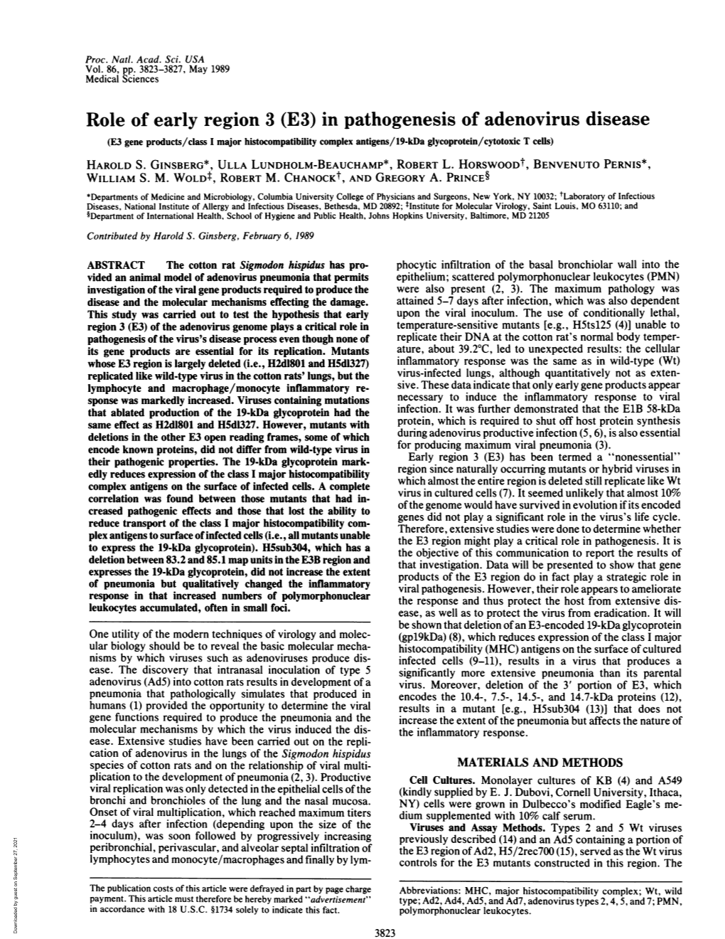 Role of Early Region 3 (E3) in Pathogenesis of Adenovirus Disease