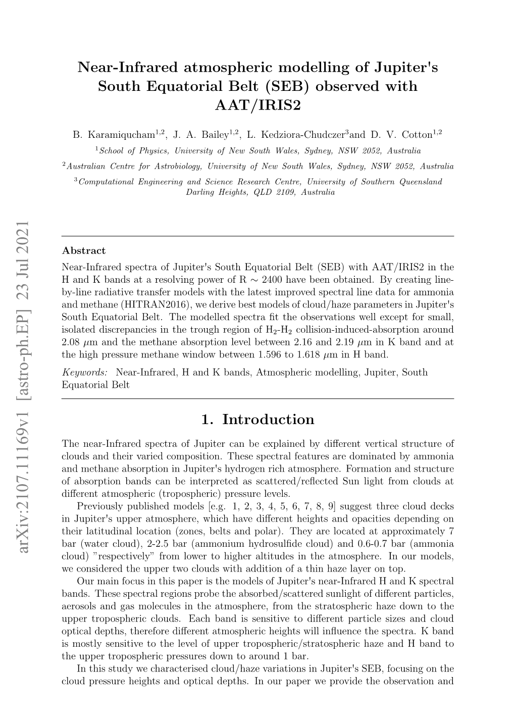 Near-Infrared Atmospheric Modelling of Jupiters South Equatorial