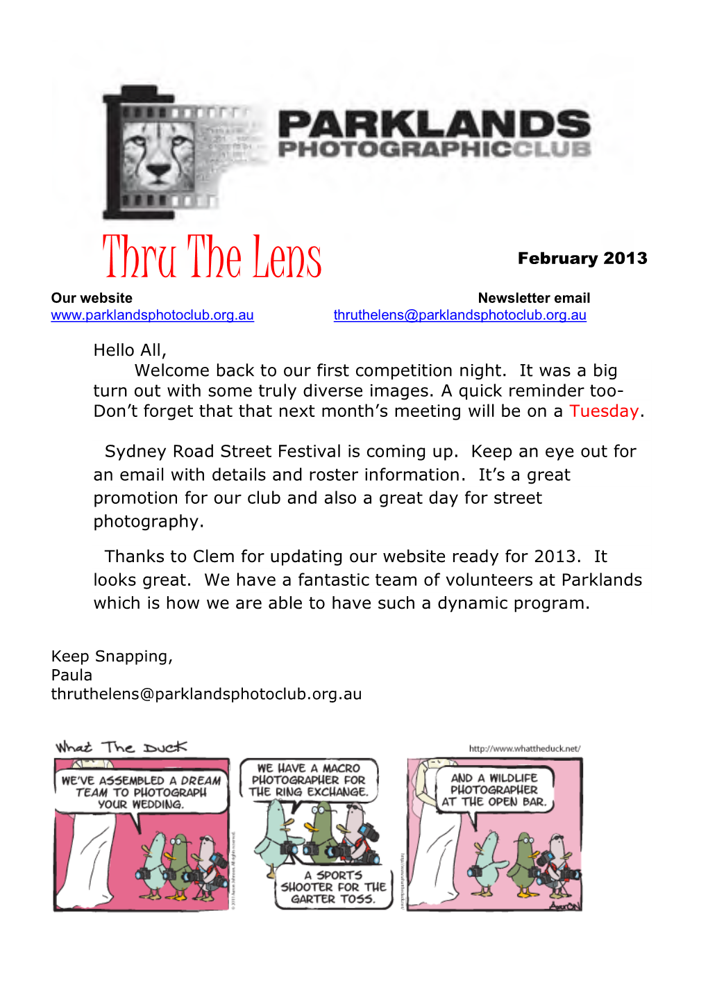 Thru the Lens Our Website Newsletter Email Thruthelens@Parklandsphotoclub.Org.Au