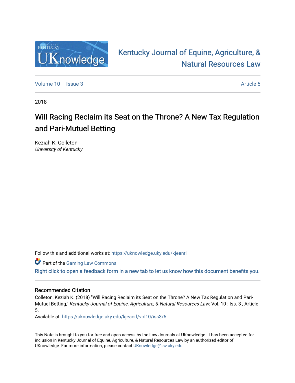 A New Tax Regulation and Pari-Mutuel Betting