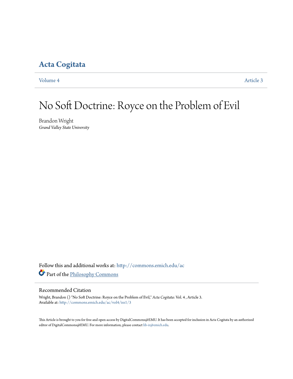 No Soft Doctrine: Royce on the Problem of Evil