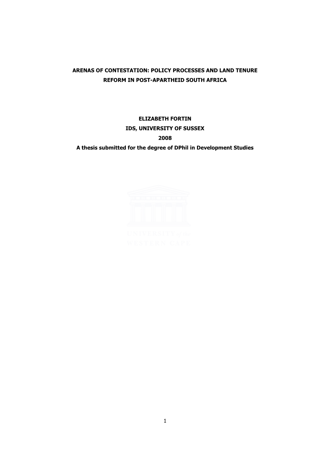 Policy Processes and Land Tenure Reform in Post-Apartheid South Africa