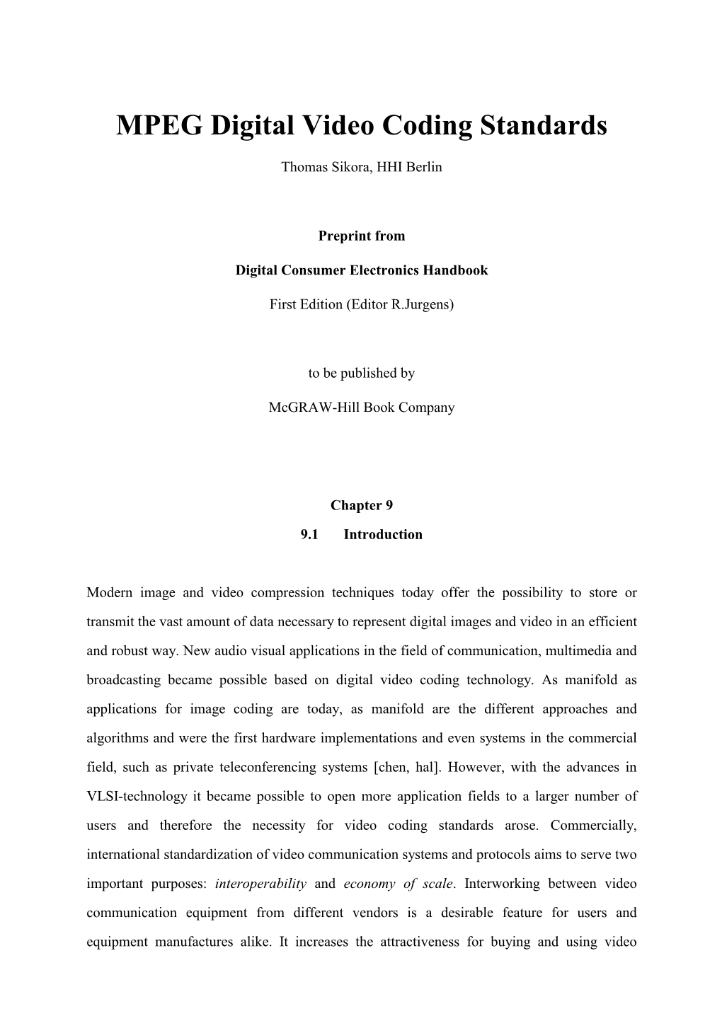 MPEG Digital Video Coding Standards