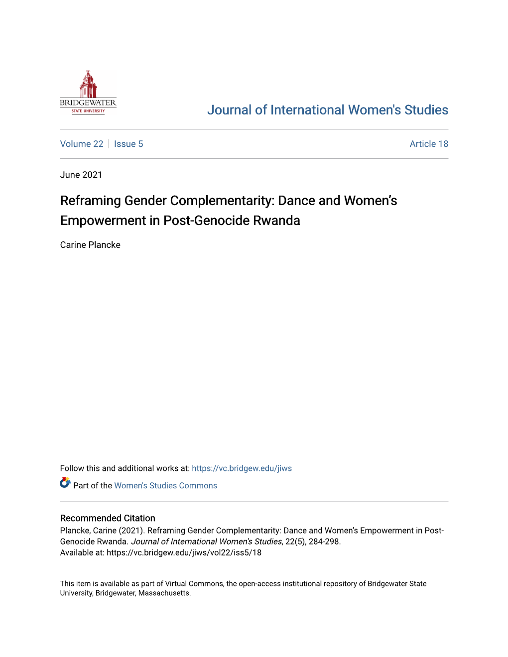 Reframing Gender Complementarity: Dance and Women's Empowerment in Post-Genocide Rwanda