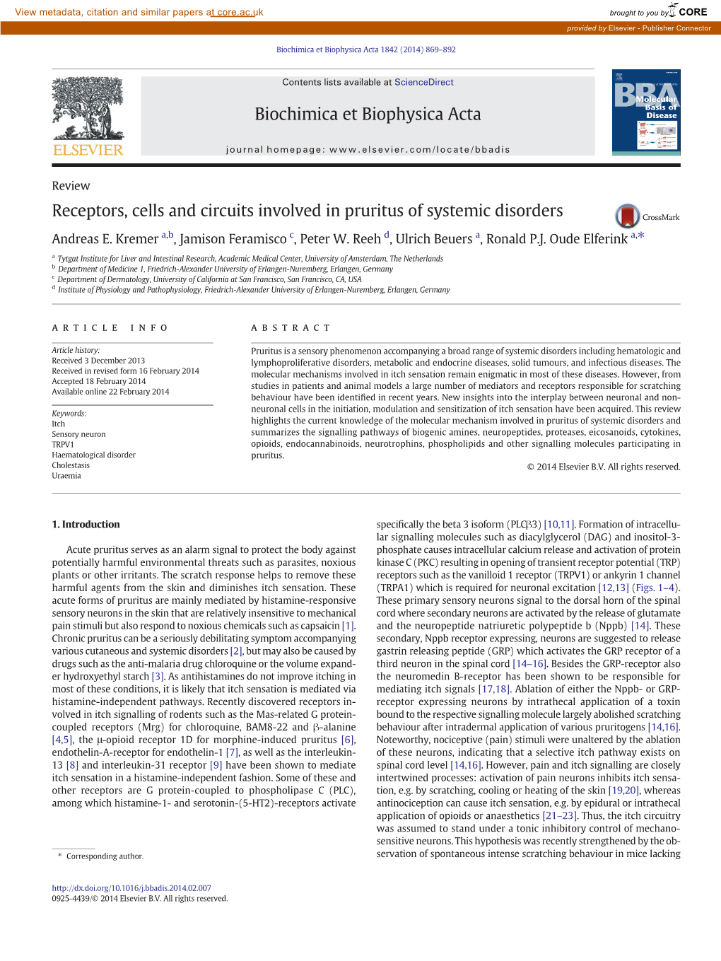 Receptors, Cells and Circuits Involved in Pruritus of Systemic Disorders