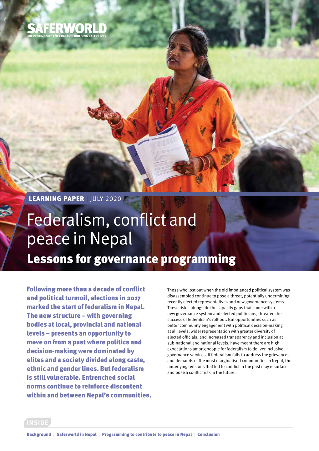 Federalism, Conflict and Peace in Nepal Lessons for Governance Programming