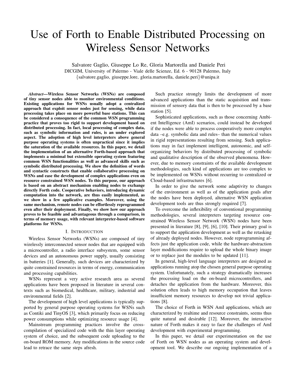 Use of Forth to Enable Distributed Processing on Wireless Sensor Networks