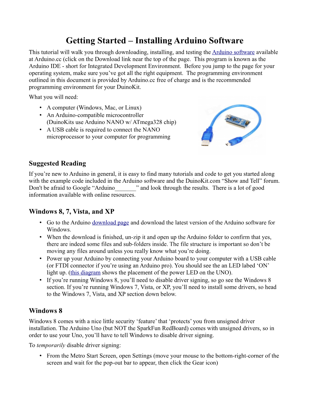 Getting Started – Installing Arduino Software