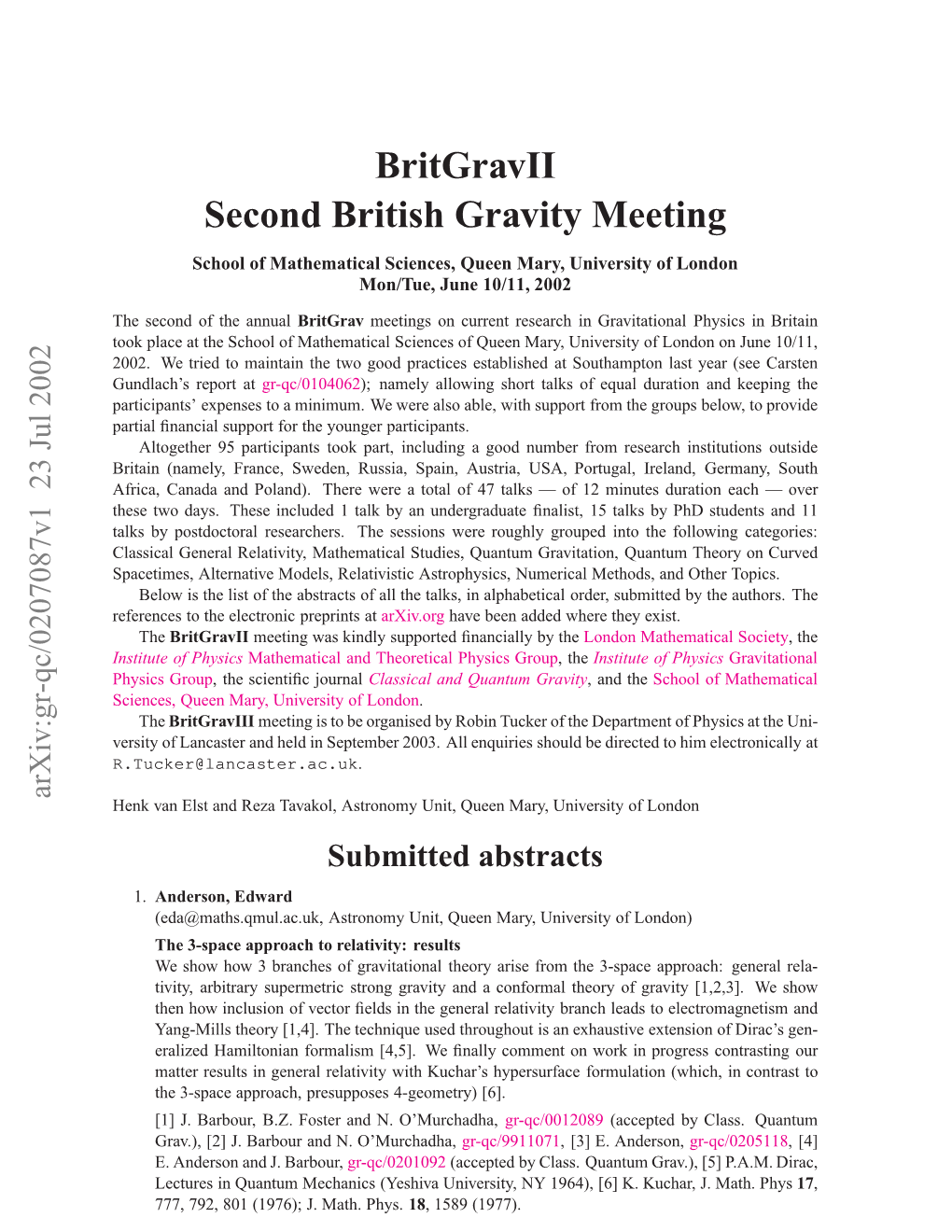 Britgravii-The Second British Gravity Meeting