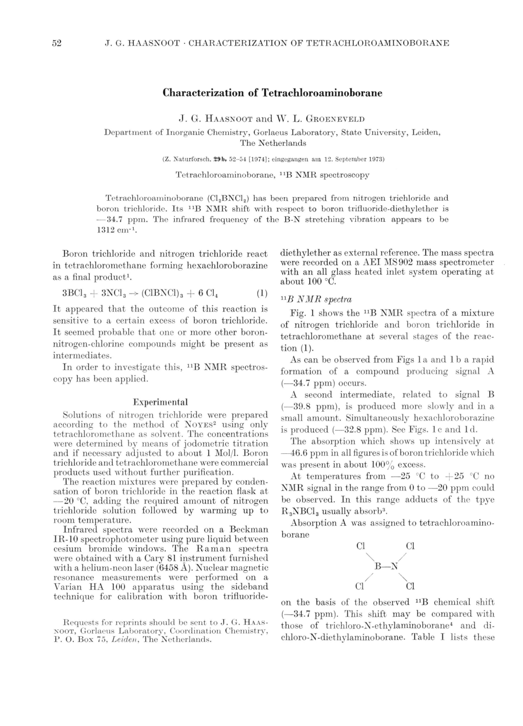 Characterization of Tetrachloroaminoborane