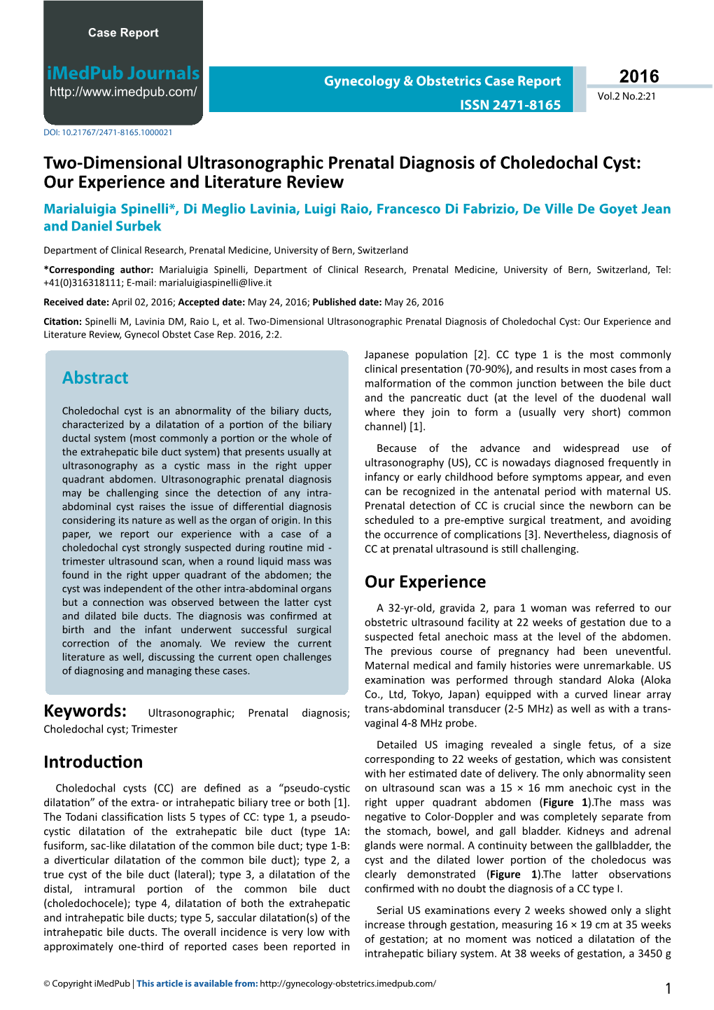 Two-Dimensional Ultrasonographic Prenatal Diagnosis of Choledochal