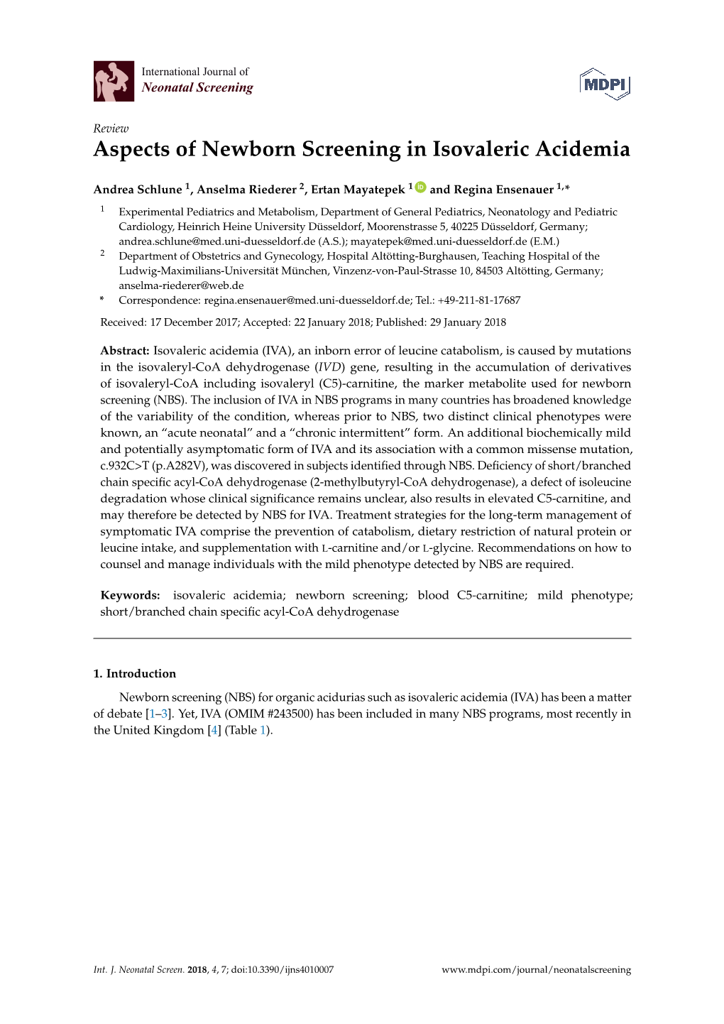 Aspects of Newborn Screening in Isovaleric Acidemia