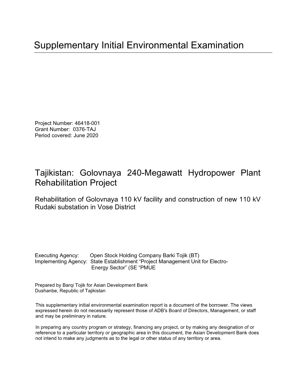 Supplementary Initial Environmental Examination