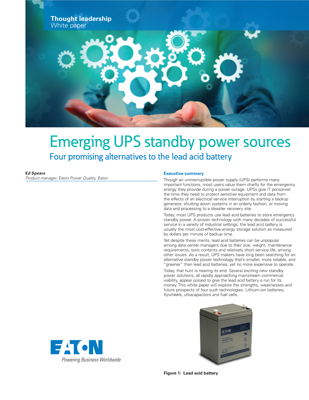 Emerging UPS Standby Power Sources Four Promising Alternatives to the Lead Acid Battery