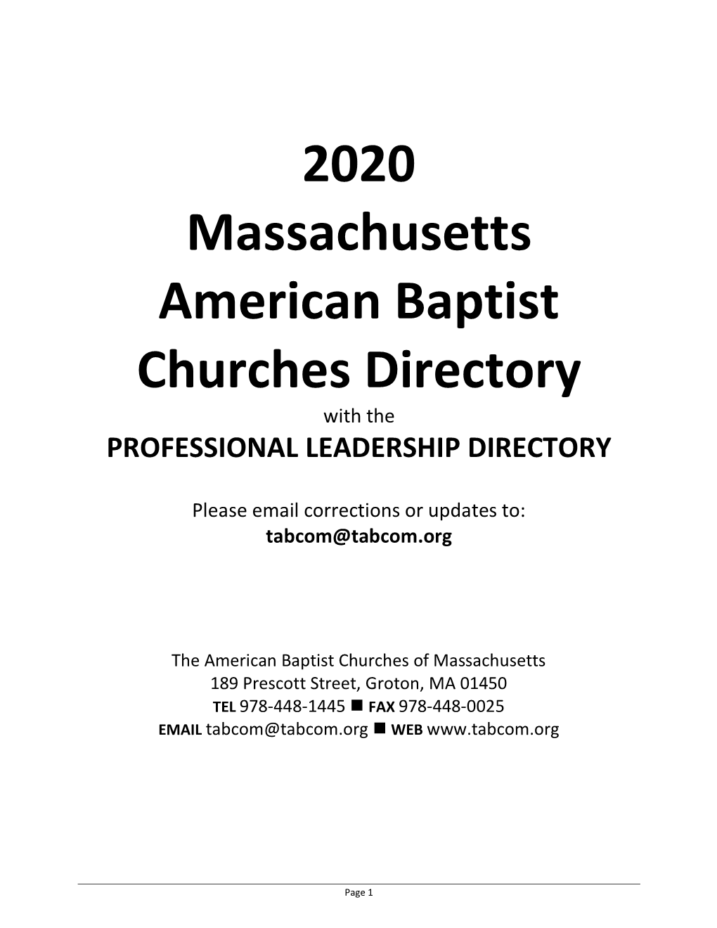 2020 Massachusetts American Baptist Churches Directory