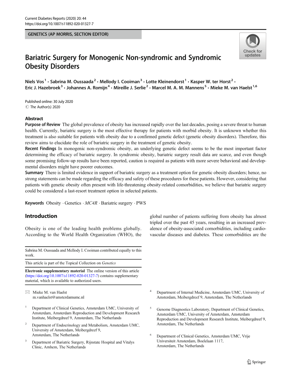 Bariatric Surgery for Monogenic Non-Syndromic and Syndromic Obesity Disorders