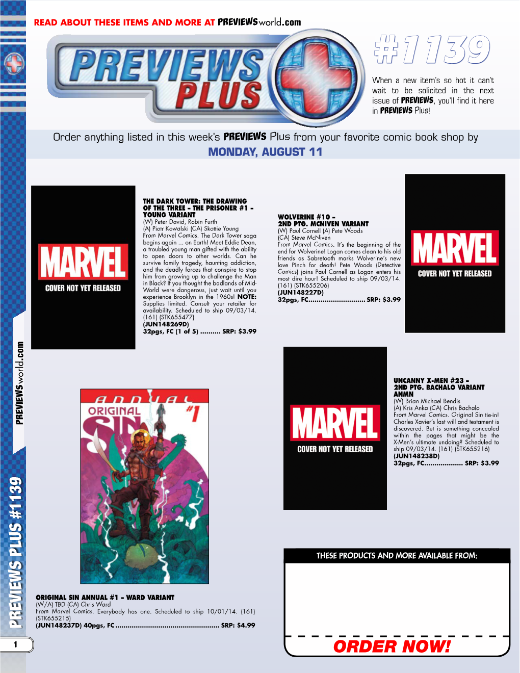 ORDER NOW! 2 PREVIEWS PLUS #1139 Previewsworld.Com 32Pgs, FC������������������� (JUN148255D) (161) (STK655359) Imagined