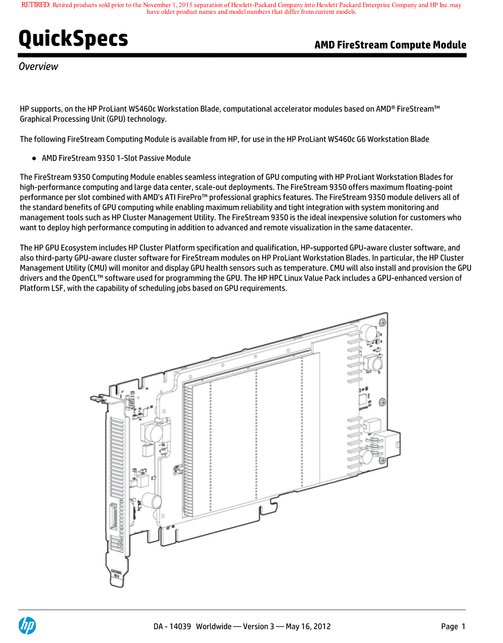 Quickspecs AMD Firestream Compute Module Overview