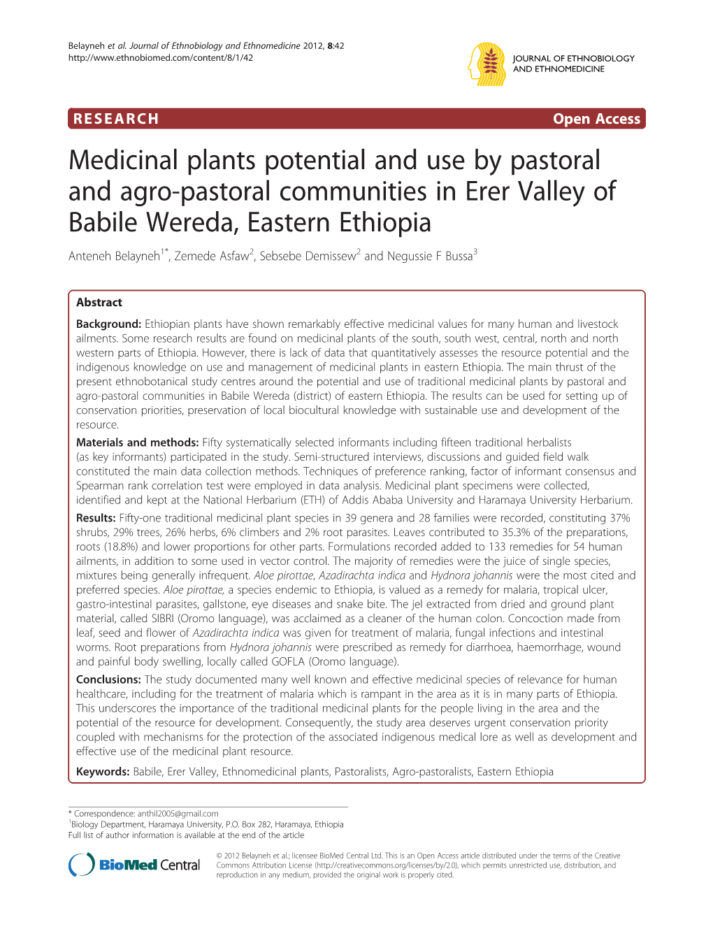 Medicinal Plants Potential and Use by Pastoral and Agro-Pastoral