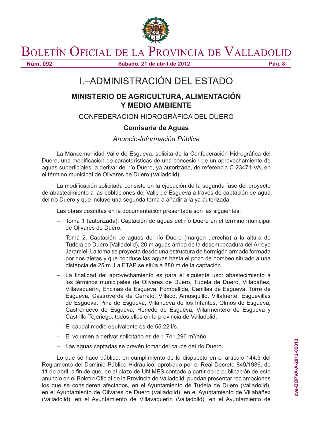 Boletín Oficial De La Provincia De Valladolid Núm