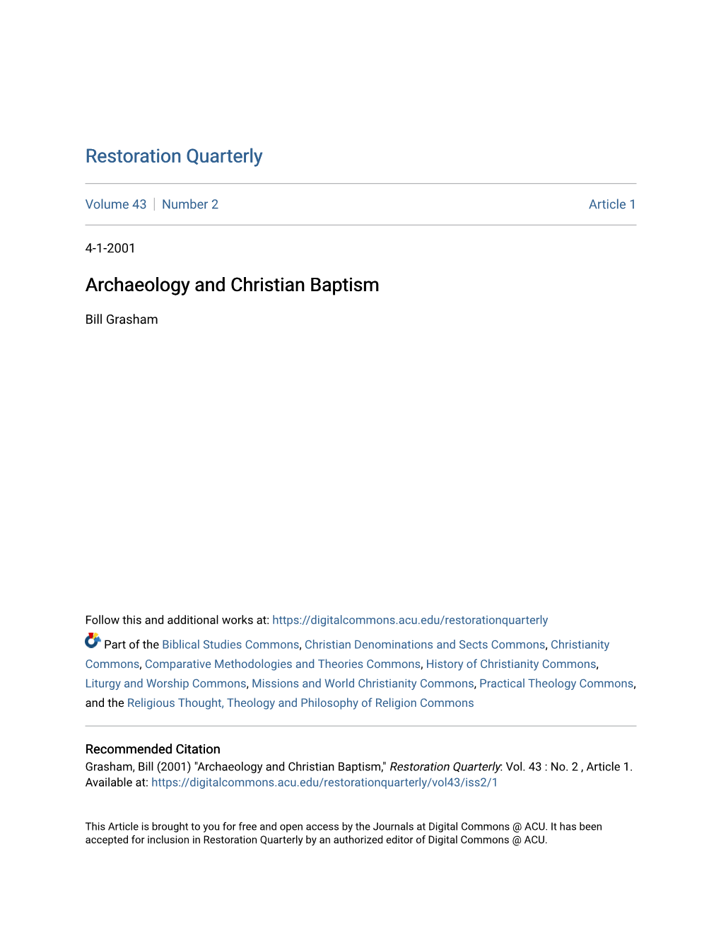 Archaeology and Christian Baptism