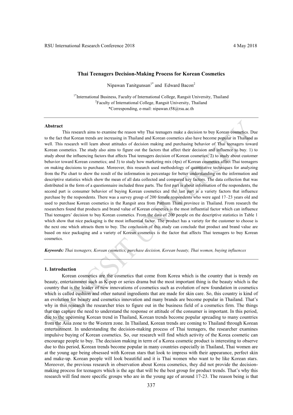 337 Thai Teenagers Decision-Making Process for Korean Cosmetics