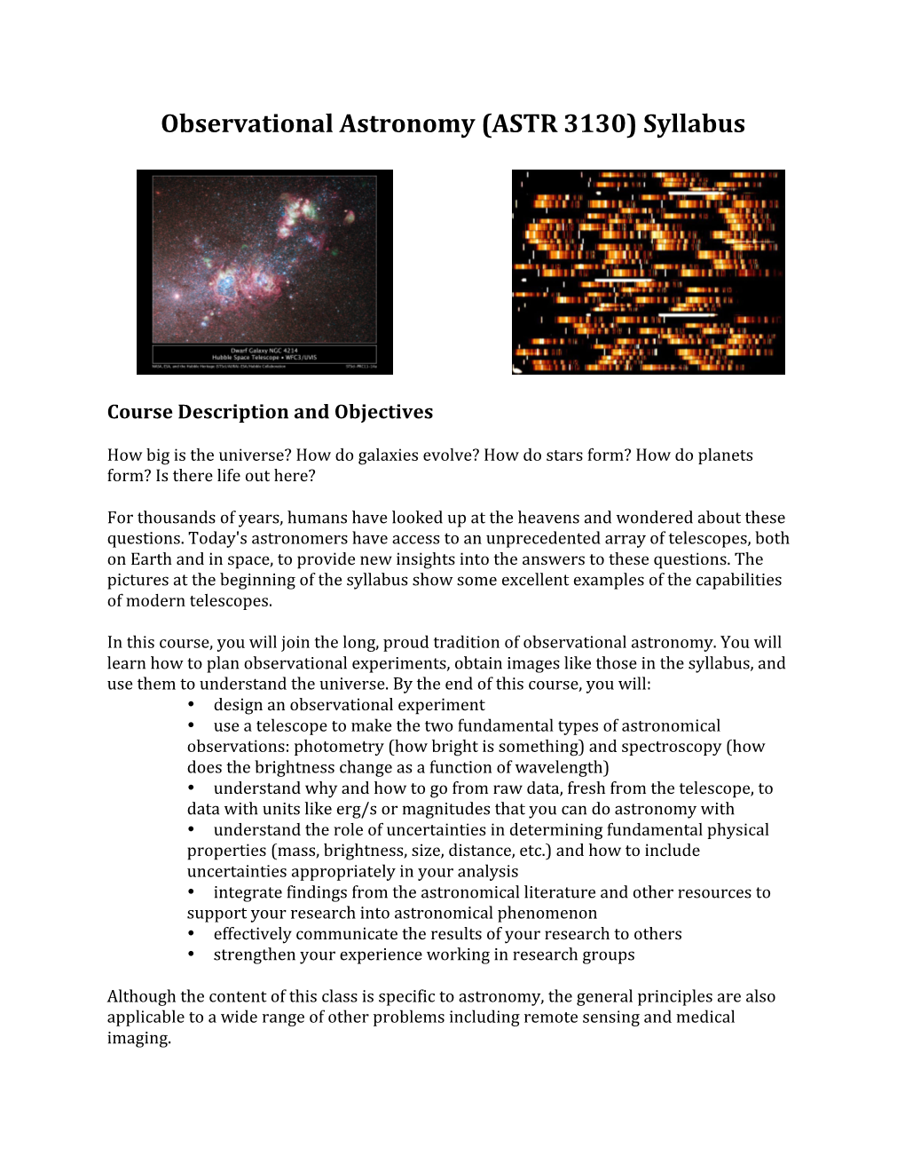 Observational Astronomy (ASTR 3130) Syllabus