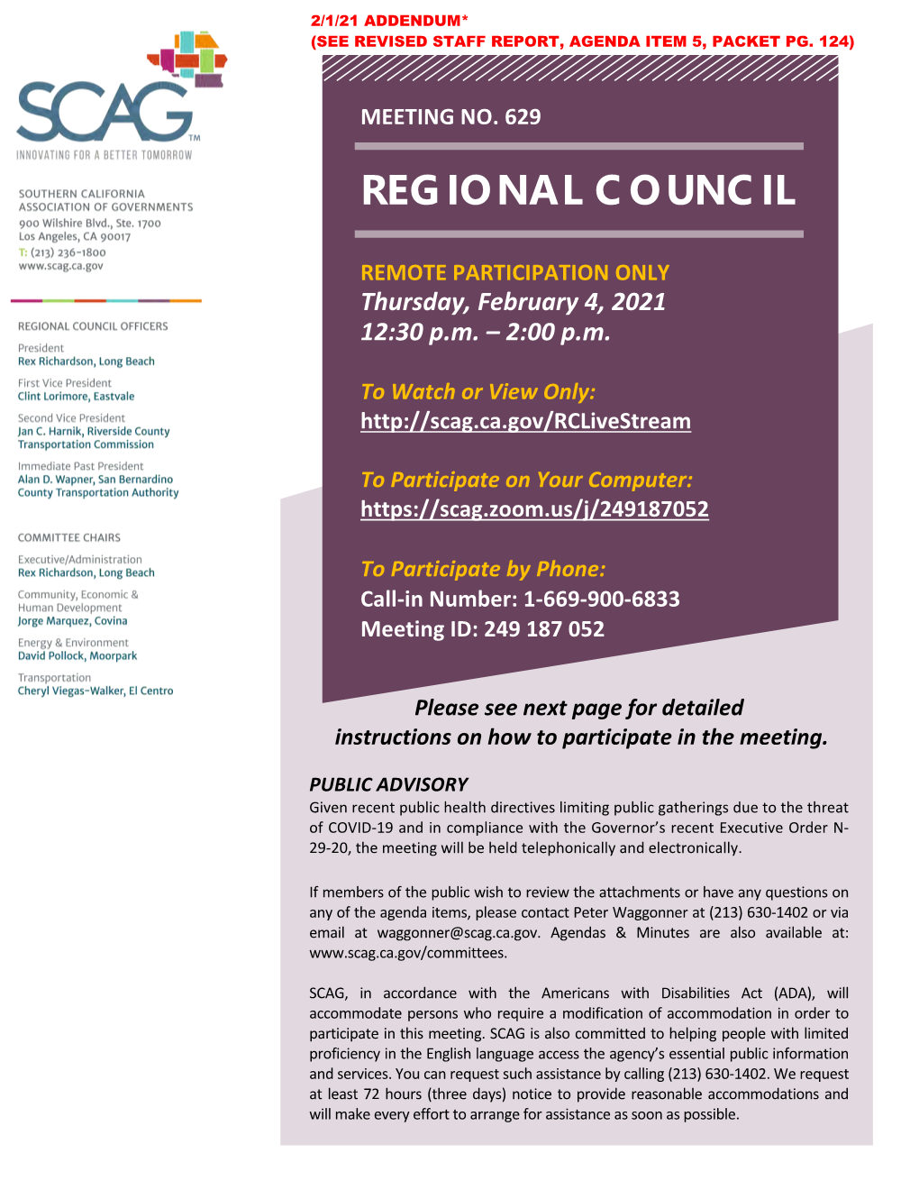 Regional Council February 4, 2021 Full Agenda Packet