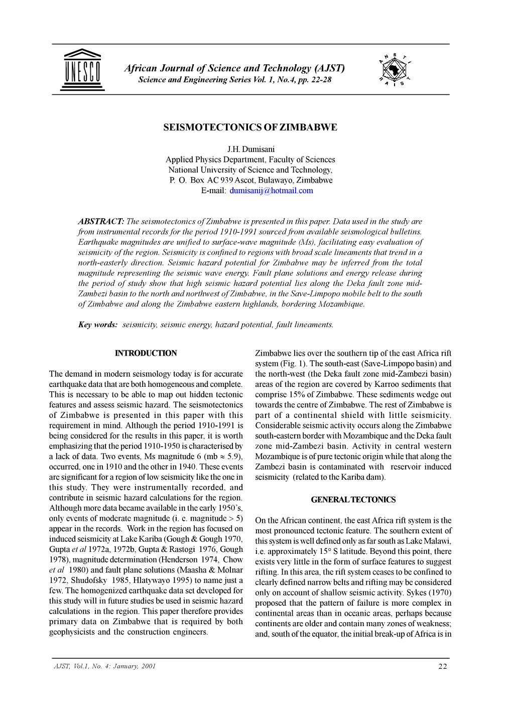 (Ajst) Seismotectonics of Zimbabwe