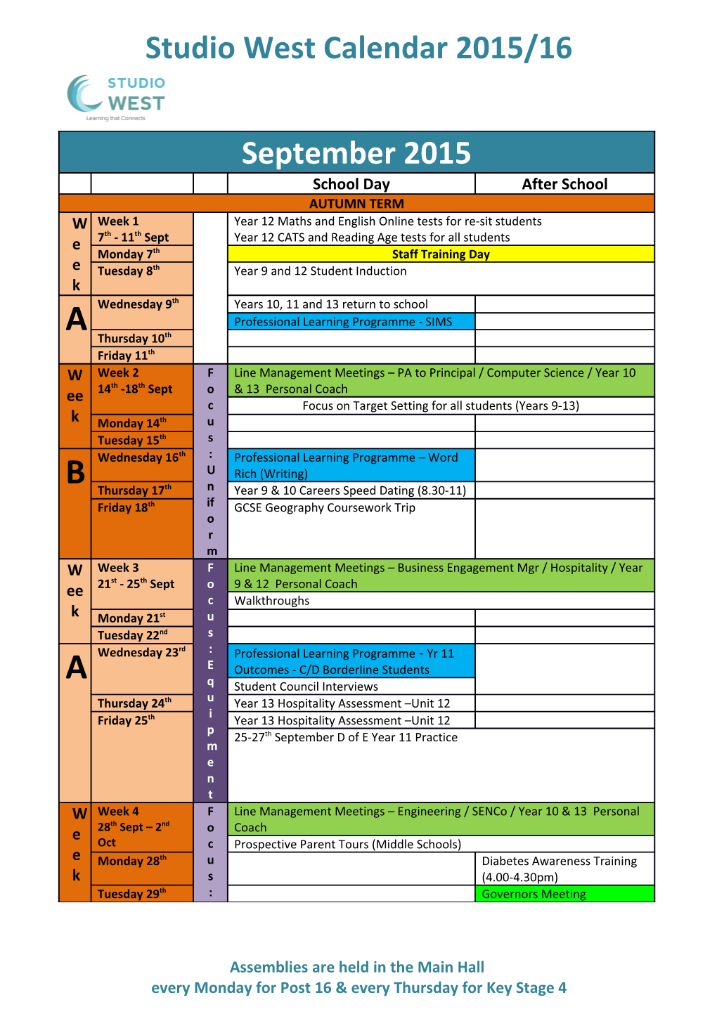 Draft Teaching CPD Schedule 2011-12