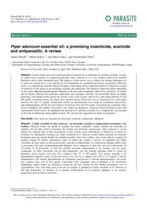 Piper Aduncum Essential Oil: a Promising Insecticide, Acaricide and Antiparasitic
