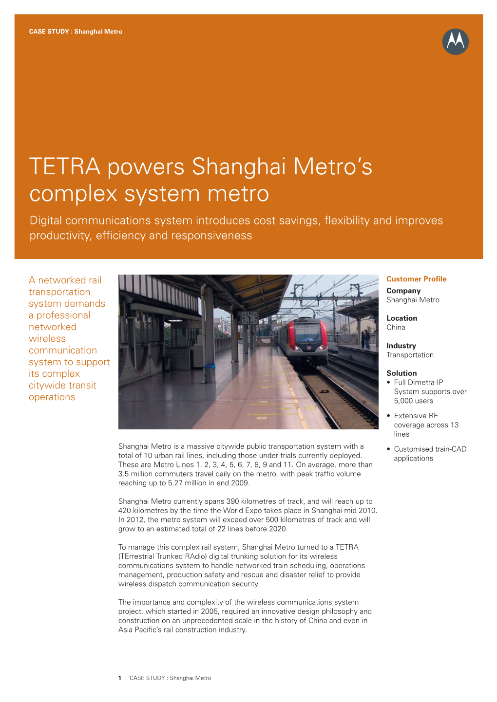 TETRA Powers Shanghai Metro's Complex System