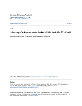 University of Arkansas Men's Basketball Media Guide, 2010-2011