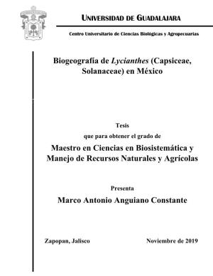 Biogeografía De Lycianthes (Capsiceae, Solanaceae) En México Maestro En Ciencias En Biosistemática Y Manejo De Recursos Natur