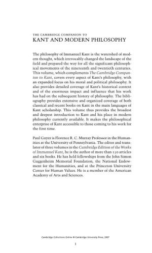 Kant and Modern Philosophy
