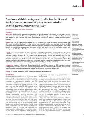 Articles Prevalence of Child Marriage and Its Effect on Fertility and Fertility-Control Outcomes of Young Women in India