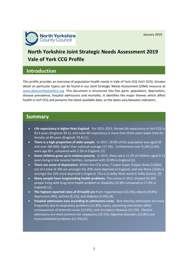 North Yorkshire Joint Strategic Needs Assessment 2019 Vale of York CCG Profile