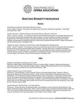 Gaetano Donizetti Resources