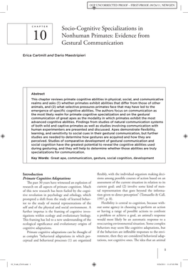 Socio-Cognitive Specializations in Nonhuman Primates: Evidence from 1 0 Gestural Communication