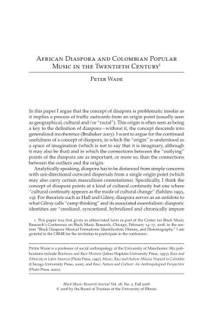 African Diaspora and Colombian Popular Music in the Twentieth Century1
