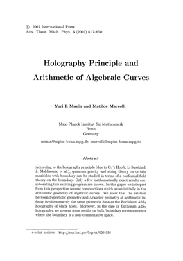 Holography Principle and Arithmetic of Algebraic Curves